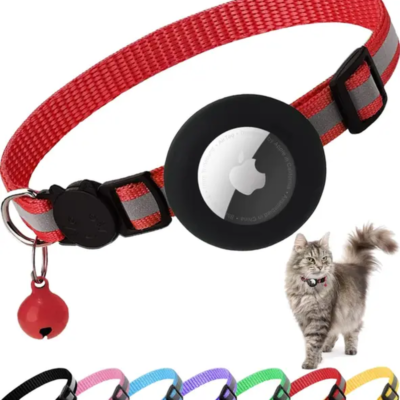 ATUBAN Airtag Cat Collar Breakaway, Reflective Kitten Collar with Apple Air Tag Holder and Bell for Girl Boy Cats, 0.4 Inches