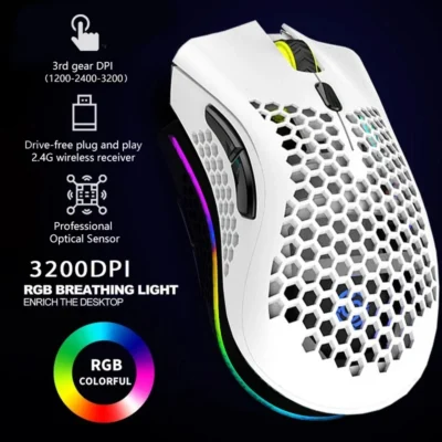 RGB Light Wireless Mouse Rechargeable 2.4G Honeycomb Gaming Mouse LED Backlit Mice For Desktop PC Computer Notebook Laptop Gamer