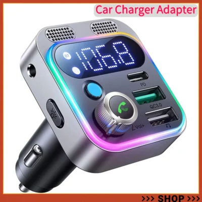 LED Bluetooth 5.0 FM Transmitter With Strong Dual Mics And Deep Bass Sound For Car 48W PD&QC3.0 Car Charger Adapter