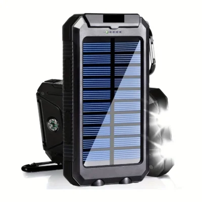 Solar Charger Power Bank 20000mAh Portable External Battery Pack 5V Fast ChargingSuper Bright Flashlight Panel Charging