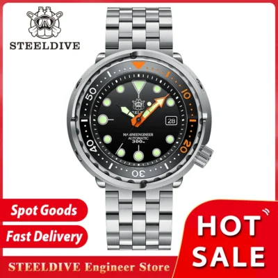 New Tuna Can Classic Watch For Men STEELDIVE SD1975C Super Luminous Ceramic Bezel 300M Waterproof NH35 Movement Dive Wristwatch